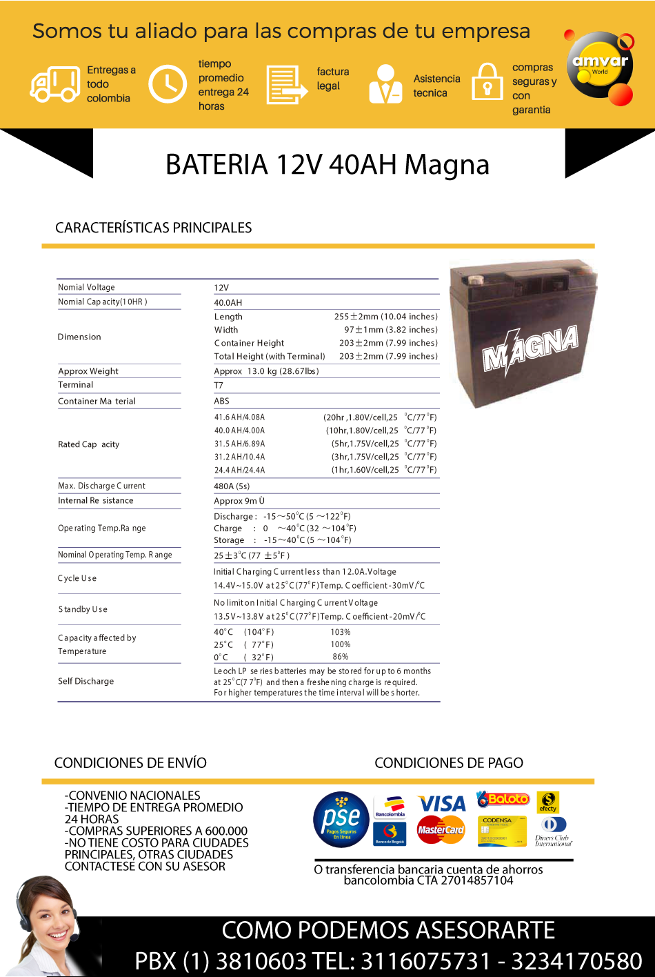 BATERIA 12V 40AH Magna